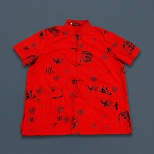 Mens 4XL Tang Suit Shirt Red Dragon Phoenix Kung Fu Frog Button 100% Cotton